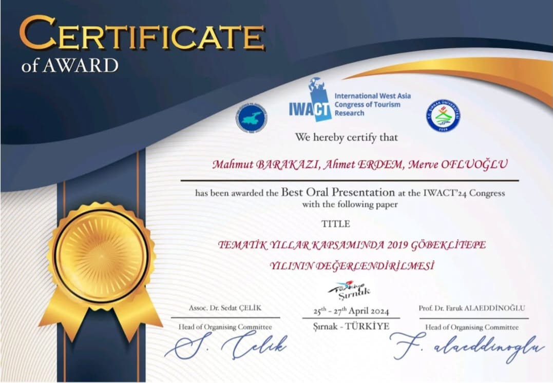 Fakültemiz Öğretim Elemanlarından Mahmut BARAKAZI, Ahmet ERDEM ve Merve OFLUOĞLU IWACT 2024 En İyi Bildiri Ödülü'nü aldı